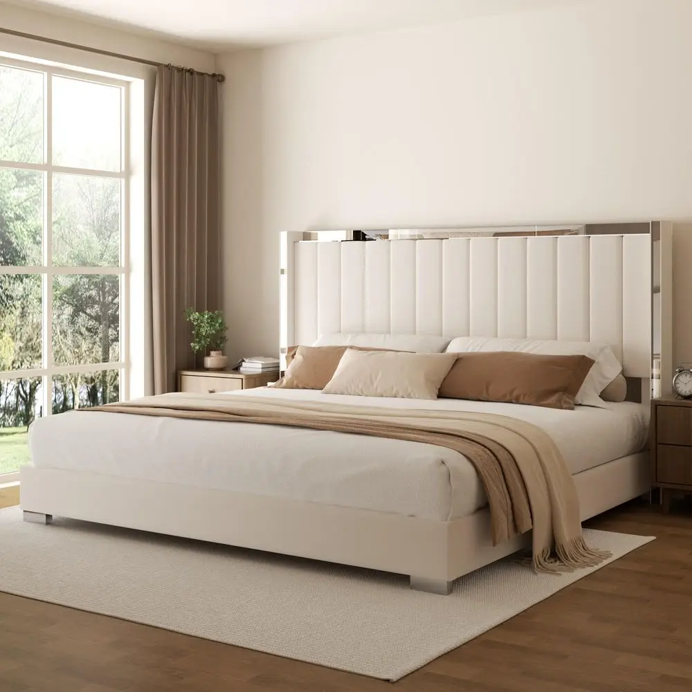 

Bed Frame with 58 High Headboard, Chenille Platform Bed Frame with Comfortable Upholstered Headboard, Mattress Foundation, No B