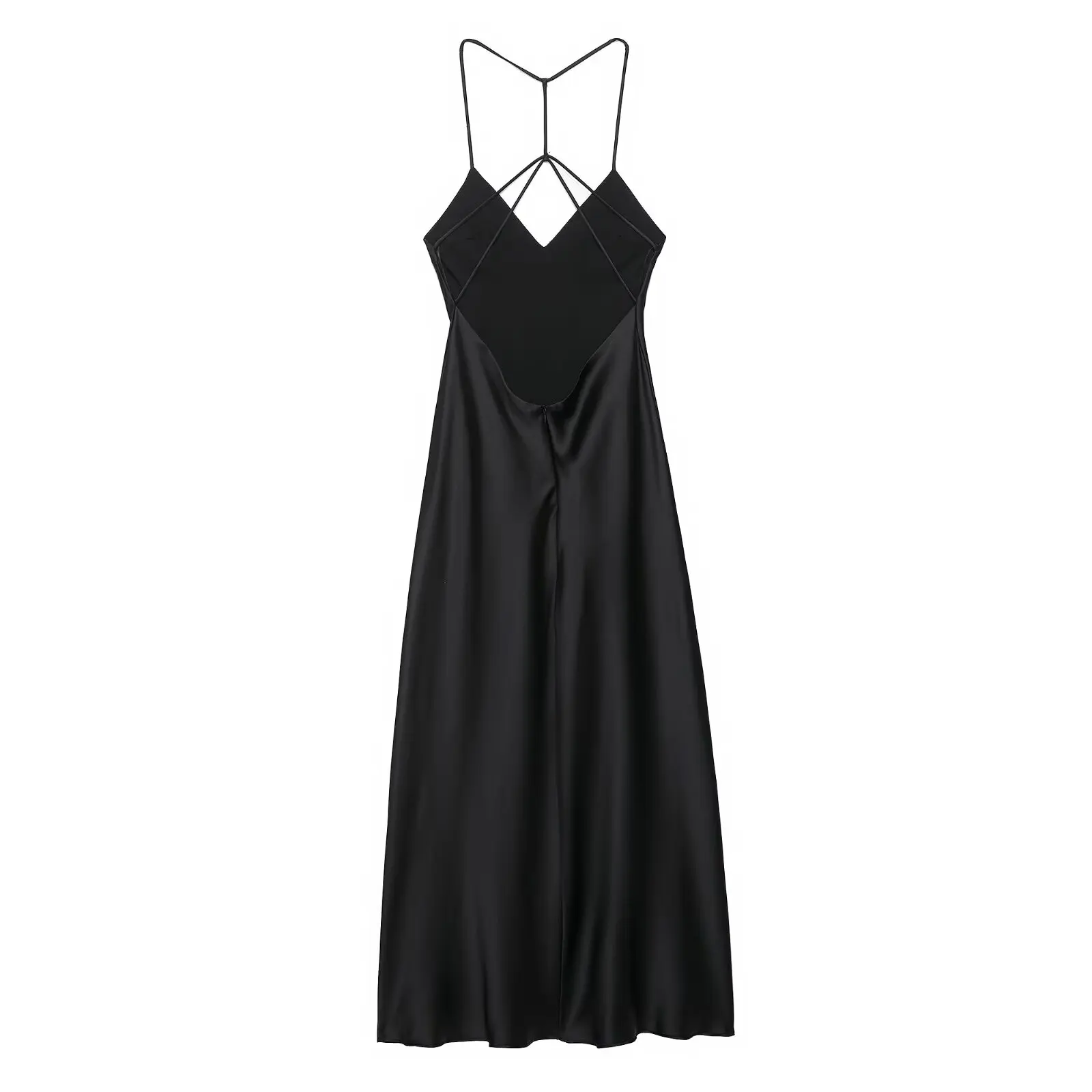 Ele soie Satin croix sangle Midi Neline Dr femmes été décontracté Svel v-ne robe l taille Polyester