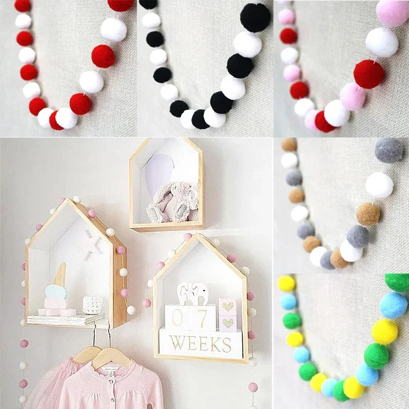 Diy Macaron Kleur Vilt Bal String Kinderen Kamer Tent Versiering Pompom Haar Bal Opknoping Hanger Ornament Verjaardag Decor Meisjes Cadeau