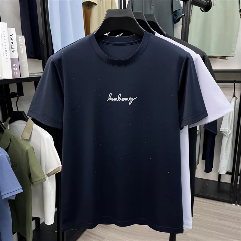 Light luxury men's short sleeve T-shirt brand fashion embossed round neck breathable Korean style youth casual new summer top