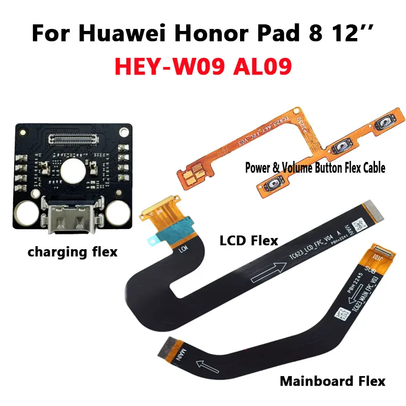 1PCS USB Charging Port Board For Honor Pad 8 12'' HEY-W09 AL09 Power On Off Flex Cable LCD Motherboard Main Board