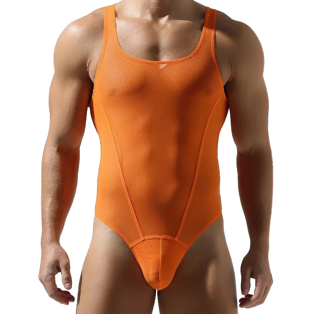 Men\'s Mesh Breathable Bodysuits Jockstrap Wrestling Singlet Leotard Jumpsuits