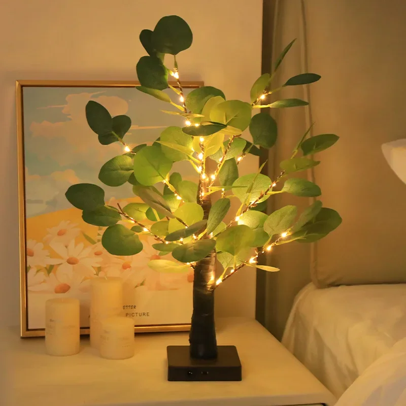 12Pcs/Lots LED Thanksgiving Eucalyptus Leaf Home Decoration Small Table Lamp Christmas Party Arrangement Landscape Glowing Tree