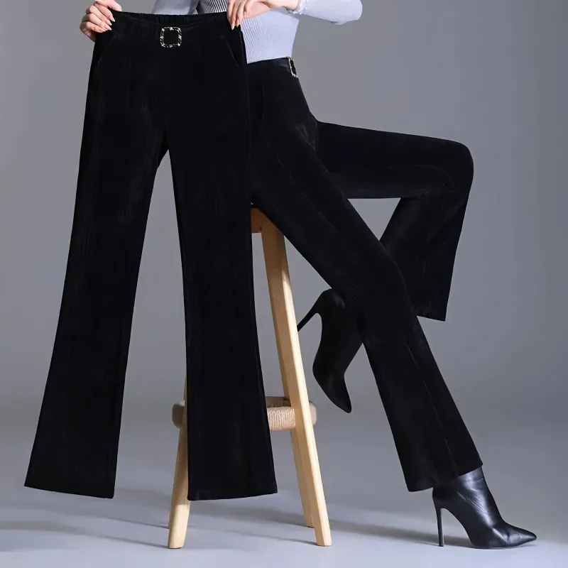 부츠컷 팬츠 플러스 사이즈 여성용 회색 아즈텍 팔라조 팬시 체인 방오 플로킹 그라데이션 피쉬넷 드롭 크로치 솔리드 스타일