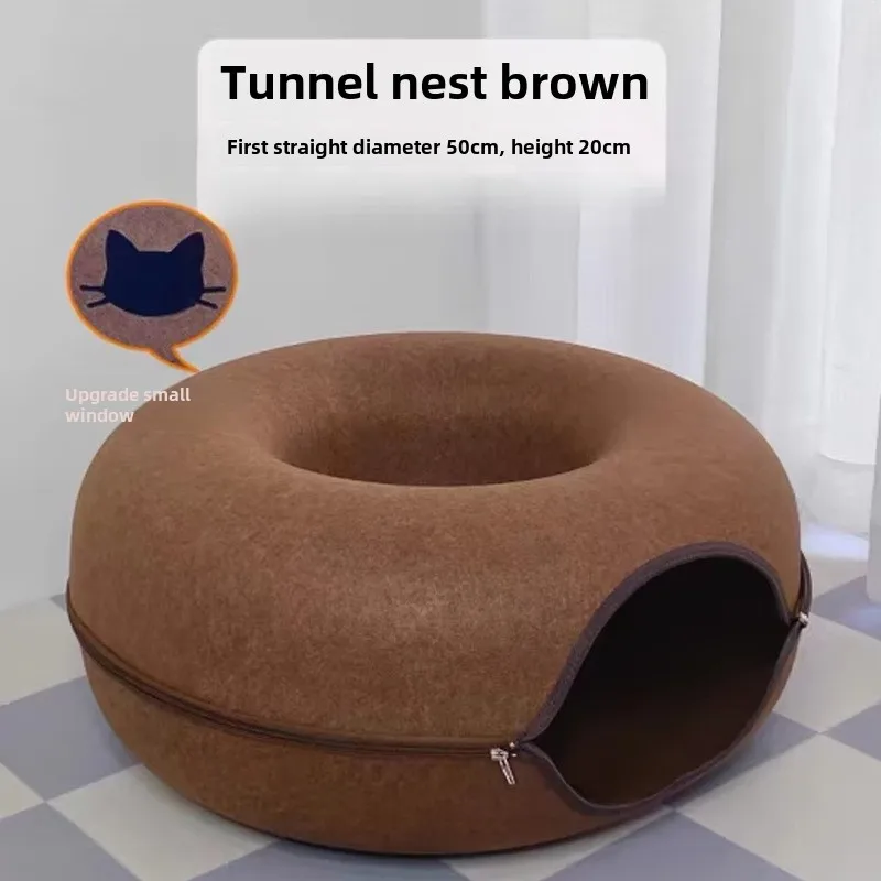 Felt Donut Bed for Cats House With Breather Hole Dog Beds Interactive Play Toys for Cat to Hide 2 in 1 Tunnel