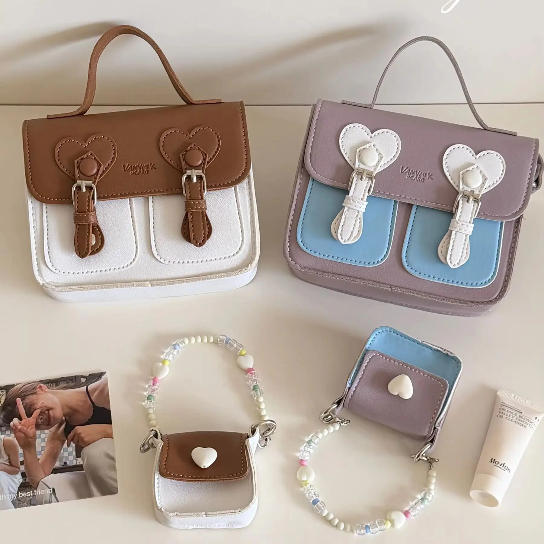 

New color-blocked cream cute Cambridge bag, niche design handbag, small square shoulder bag, crossbody bag
