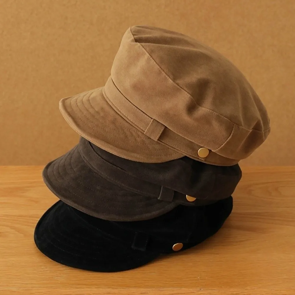 

Versatile Short Brim Suede Berets Warm Windproof Artist Hat Flat Top Solid Color Painter Hat Girls