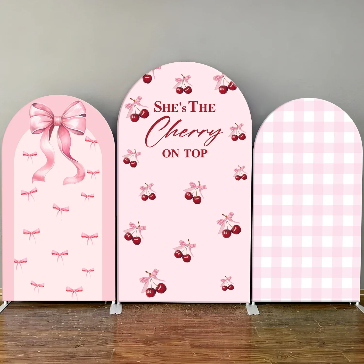 Hintergrund für Geburtstagsparty-Bogen für Mädchen, Kirschschschleife, Dekoration für Baby-Taufe, Fotografie-Hintergrund