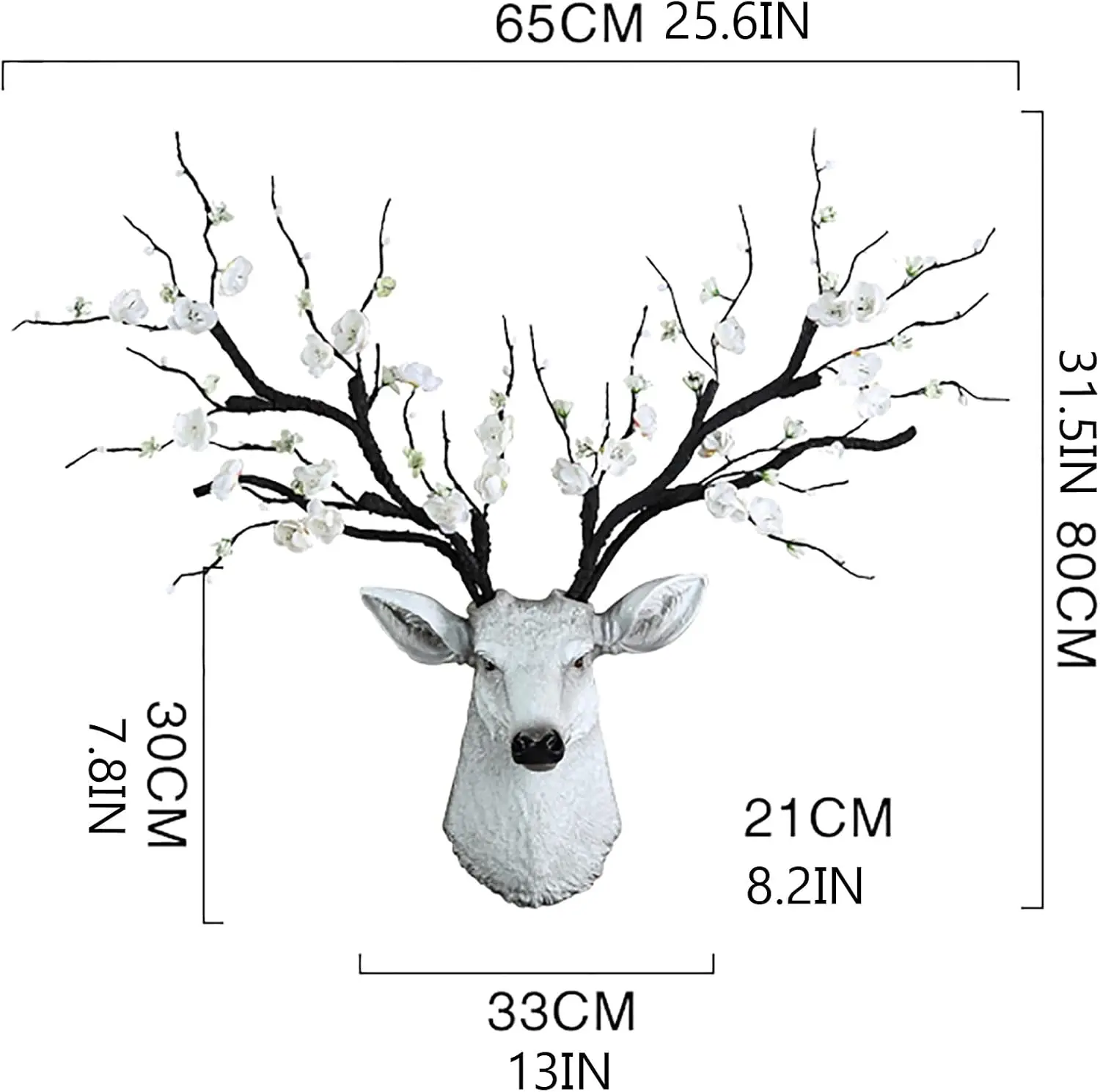 Faux Taxidermy Deer Head Wall Decor, Wall Mounted Animal Head Sculpture, Resin Antler Bust for Rustic Cabin & Fall Dining Room Decoration, White Brown