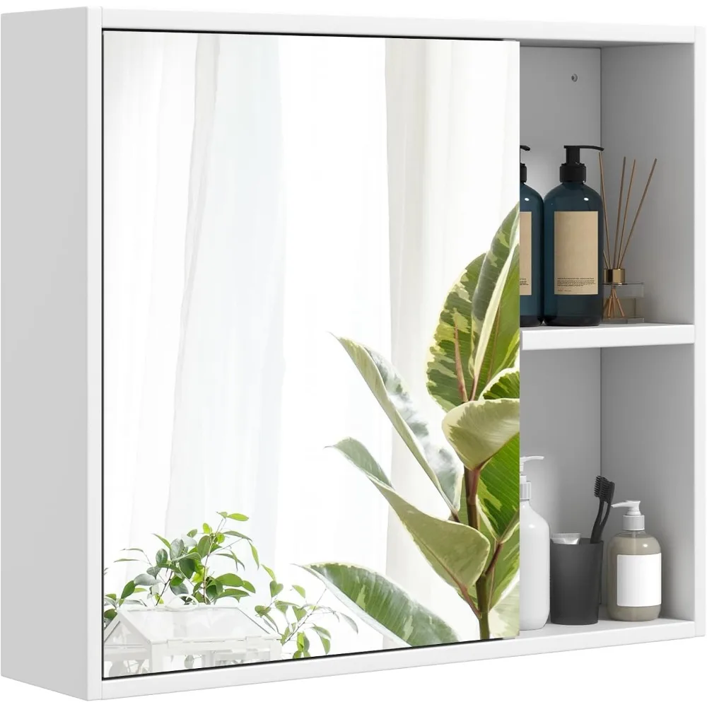 

Bathroom Medicine Cabinet with Single Mirror Door, Wall Mounted Storage Cabinet Organizer with 2 Adjustable Shelves & O