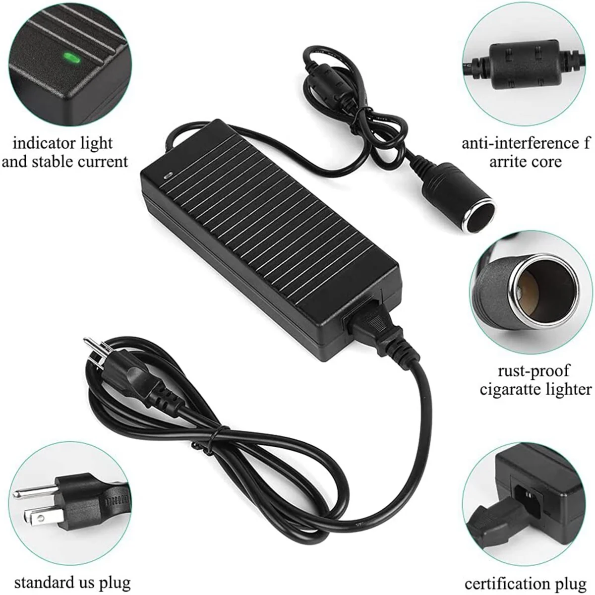 Car Power Adapter Power Convert AC Adapter DC 110V / 220V to 12V 10A Power Adapter Converter US Plug