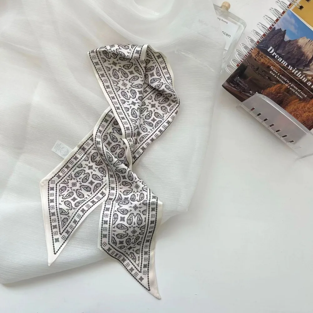 

4pcs/set Fashion Ribbon Silk Satin Scarf Printing Long Hair Bands Cloth Neck Women