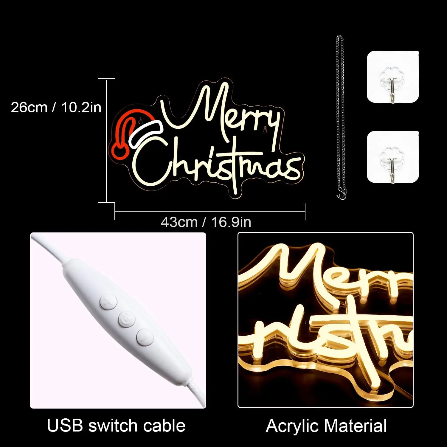 Merry Christmas Neon Sign Christmas Hat Neon Christmas Party Neon For Room Shop Bar Window Wall Decor Light USB Dimmable