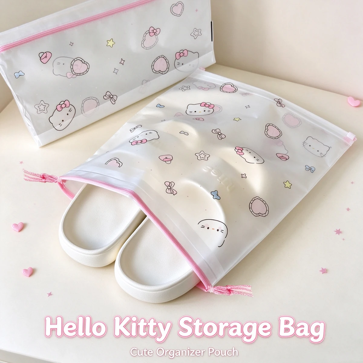 Sanrio Hello Kitty Shoe Storage Bag (PEVA) – Transparent, Waterproof Drawstring Design; Ideal for Travel and Dorm Use
