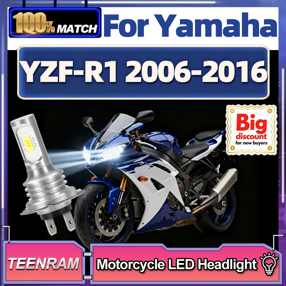 Roadsun Motorcycle LED Headlight Bulb Hi/Lo Moto Headlamp Ampoule For Yamaha YZF-R1 2006 2007 2008 2009 2010 2011 2012 2013-2016