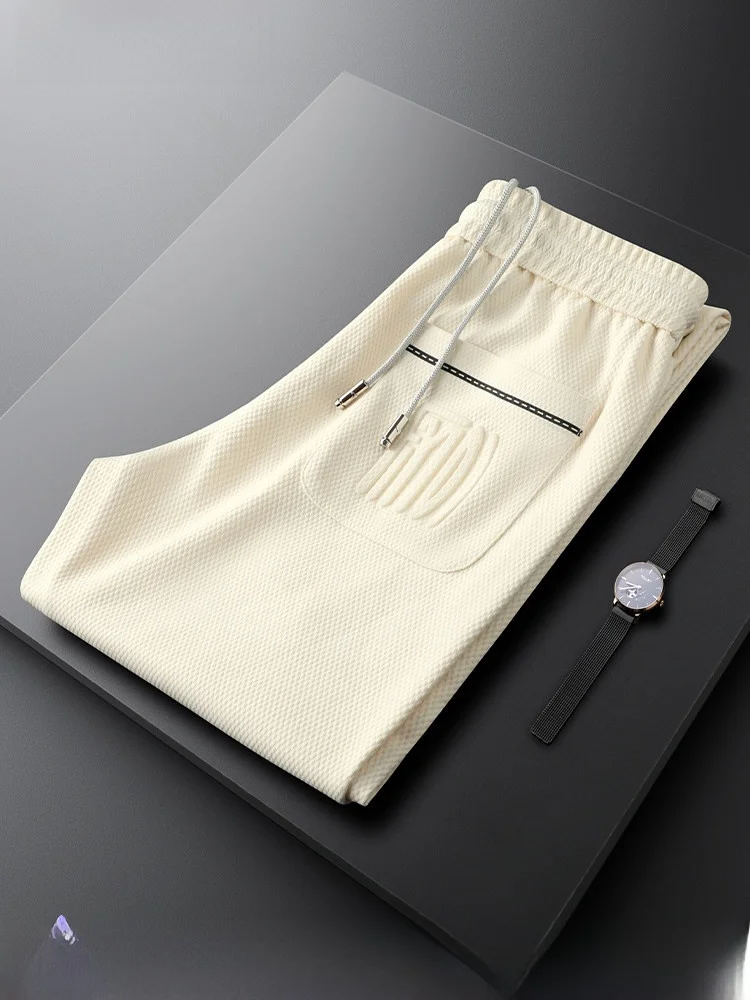 

Khaki Color Casual Pants Men's Slim Fit Sports Trousers Letter Emed Spring Summer Men's Sweatpants Faionable Youth Sle