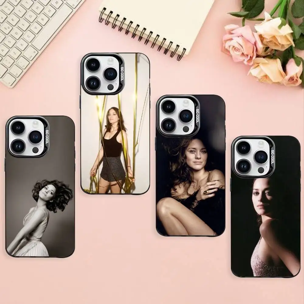 

Marion Cotillard Phone Case For iPhone17,16,15,14,13,12,Pro Max Black Colored Silver Plated Inside Cover