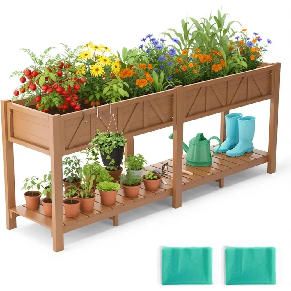

Large Outdoor Elevated Garden Bed, 72L x 17.3W x 28.7H, with Storage Rack, Weather-Resistant Planter Box for Vegetables, Herbs w