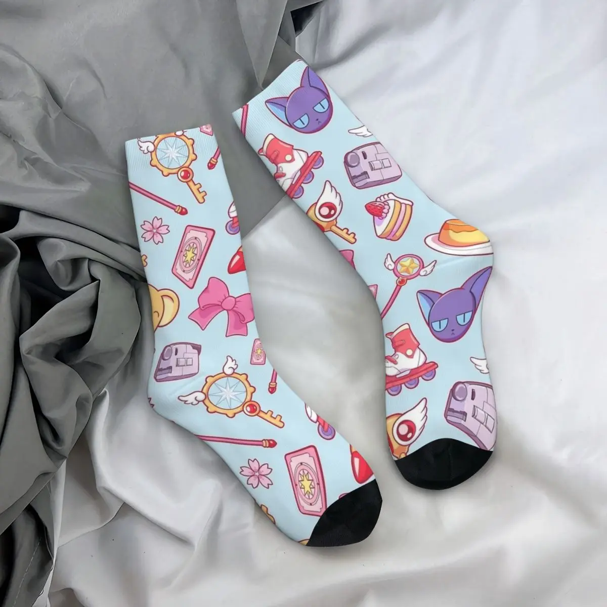 Funny Sakura Card Captor Anime Cardcaptor Skateboard Socks Polyester Crew Socks for Unisex Non-slip