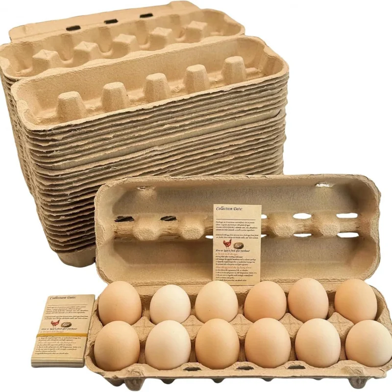 【Caja de huevos de 12 piezas con 12 tarjetas】 Bandeja de pulpa biodegradable, capacidad para 12 huevos, a prueba de golpes y duradera para transporte - Eco