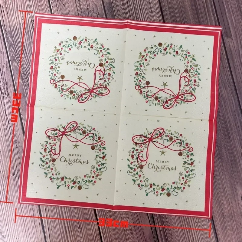 10/20pcs 33*33cm 2-Ply Christmas Flowers Wreath Merry Christmas Printed Paper Napkins Coloured Paper Placemats Party Napkins