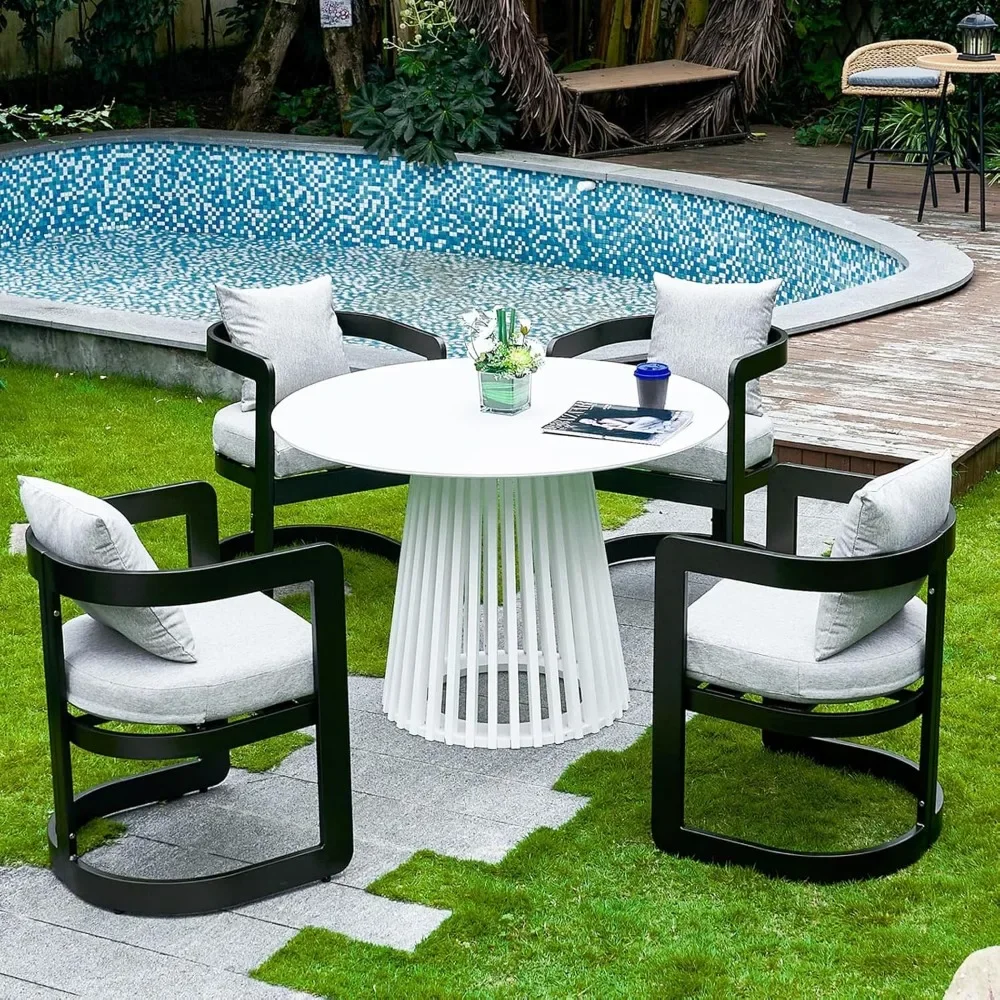 

Patio Dining Chairs Set of 4, Modern Outdoor Dining Chairs with Cushions & Backrest, Dining Chairs with Armrests, Metal Outdoor