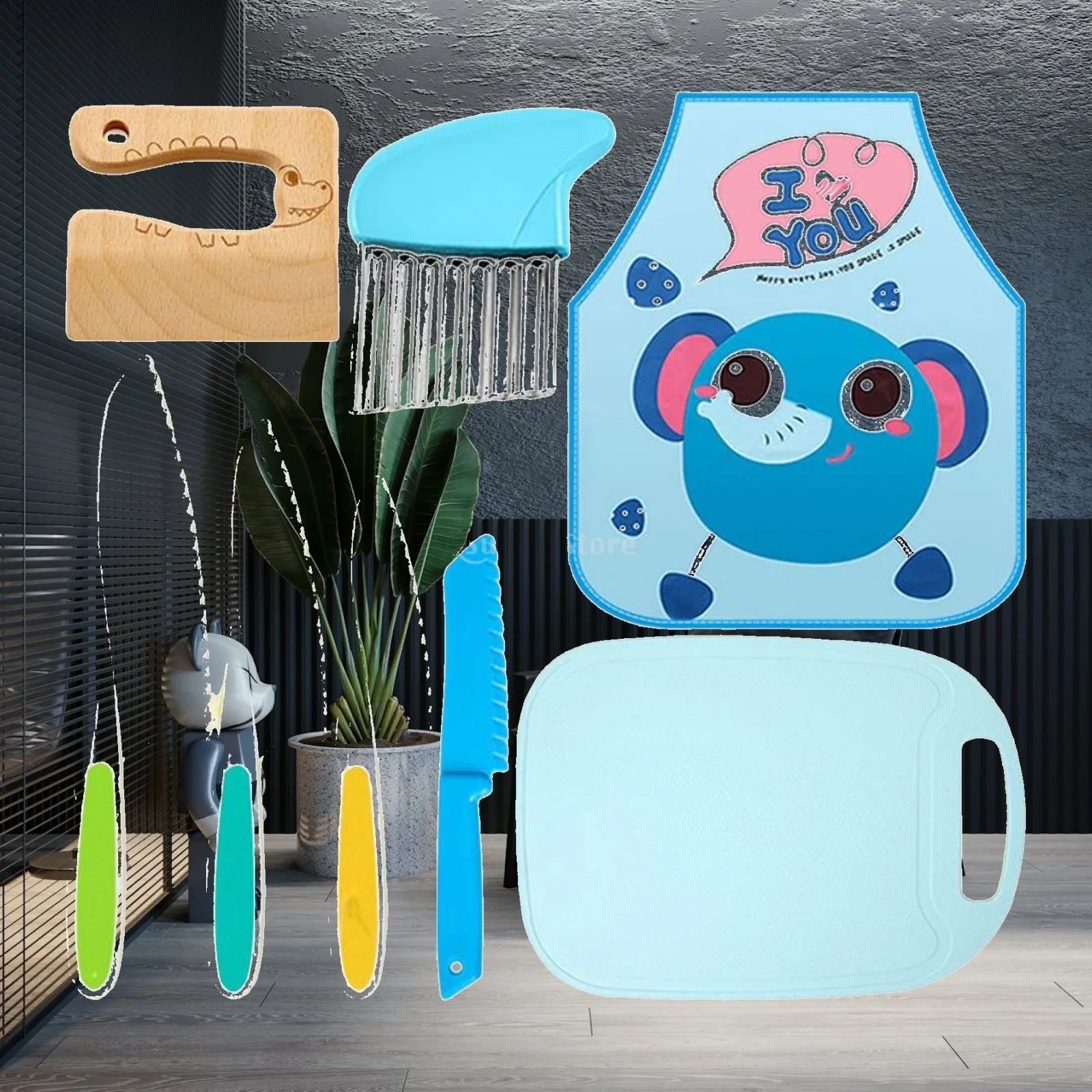 8ピースシミュレーションキッチン調理器具プレイセット、スキル学習、子供用エプロンとまな板、幼児の男の子と女の子のための調理おもちゃ