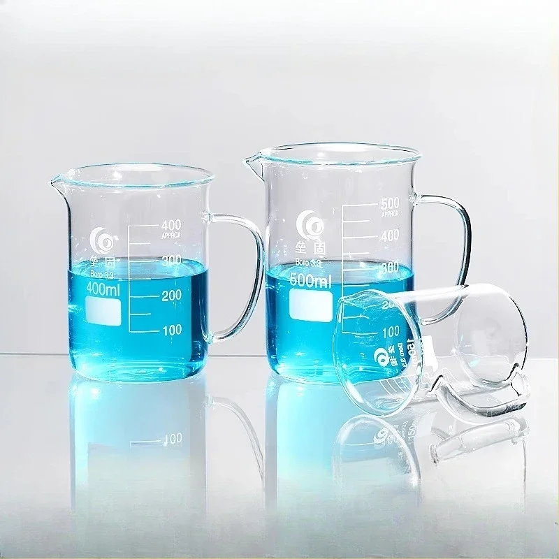 Vaso de vidrio con mango, 50mL-2000ml, cristalería de laboratorio químico, vidrio de borosilicato 3,3, 1 ud.