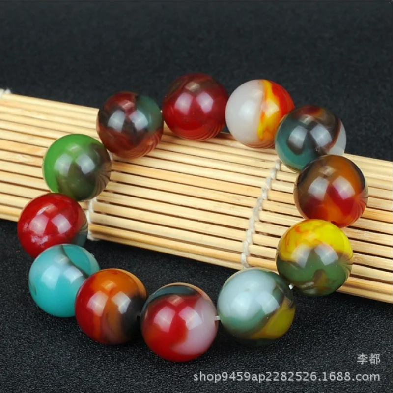 Colorful Hetian Sheep Fat Jade Round Bead White Yellow Green Red Bracelet