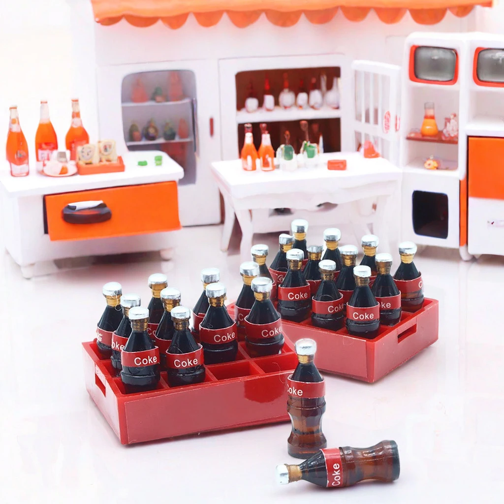 13Pcs/Set Dollhouse Miniature Mini Cola Bottles Drinks Tray Storage Box Model Kits Kitchen Food Play Scene Decoration Accessorie