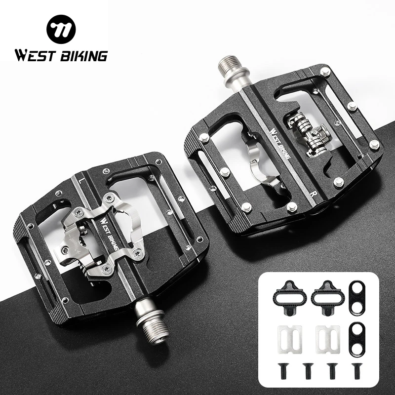 

WEST BIKING 2 In 1 Bicycle Pedals 3 Bearings MTB Road Bike Anti-slip Flat Pedals SPD Self-Locking Pedal Cycling Part Accessories