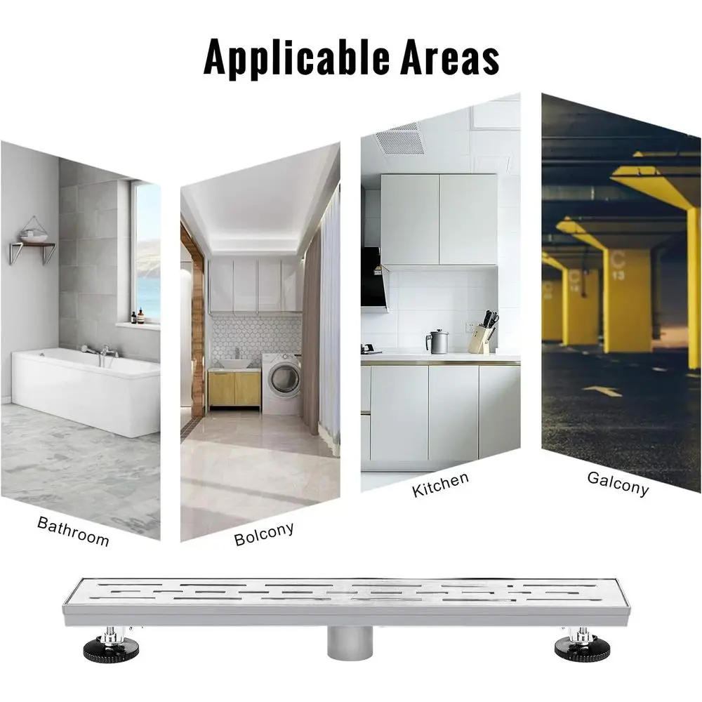 Sifone doccia lineare rimovibile da 36 pollici a profilo alto/basso in acciaio inox 304 spazzolato con filtro per capelli e livellamento regolabile