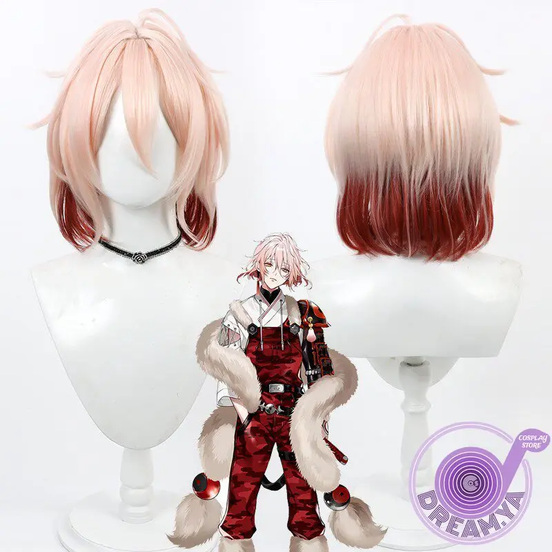 

Hanjin Cosplay Wig Touken Ranbu Pink Red Short Heat Resistant Synthetic Hair Halloween Party Role Play Carnival + Free Wig Cap