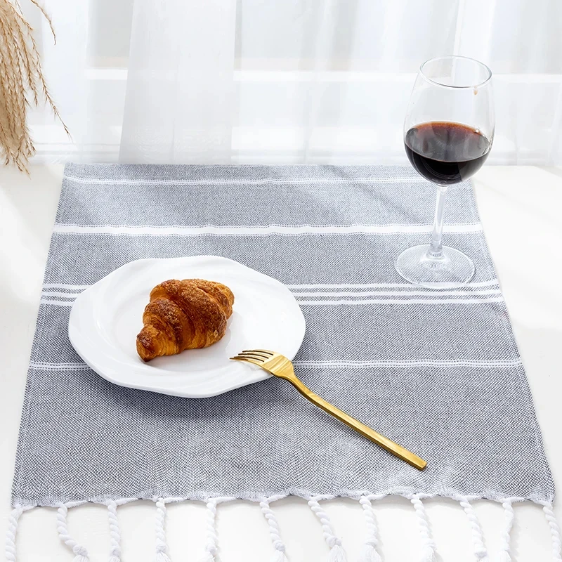 40x100CM Turkish Cotton Kitchen Tea Towel Plain Color Hand Towel Nordic Table Mat Fringe Rectangular Tablecloth Kitchen Supplies