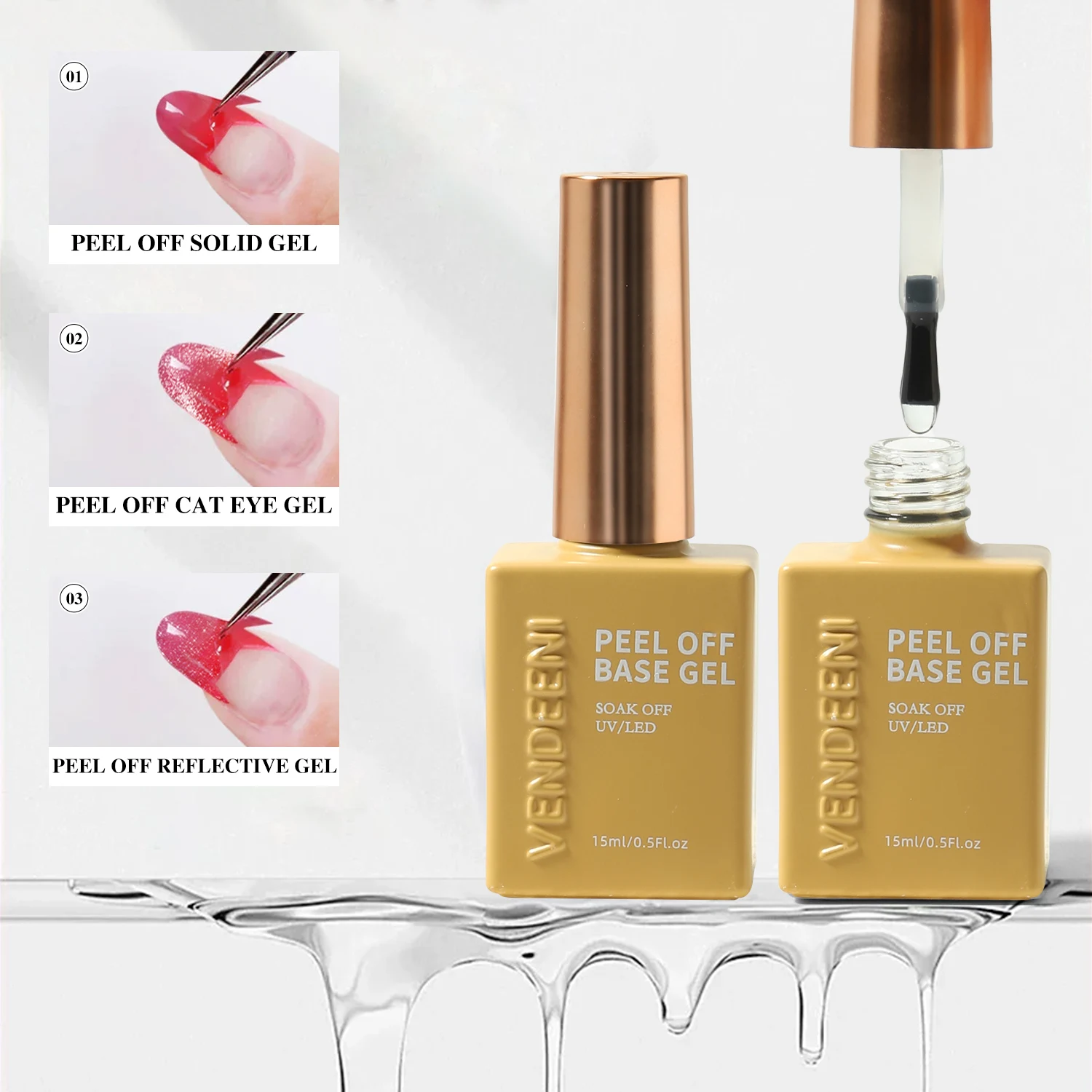 

Vendeeni 15 мл Soak off UV Led Peel off Base Gel Нетоксичный жидкий натуральный быстросохнущий гель для ногтей OEM/ODM