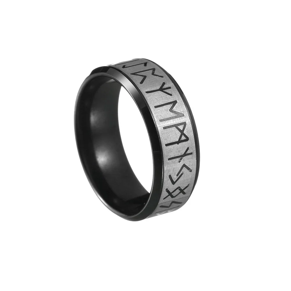 Bxzyrt New Fashion Style Men Ring Stainless Steel Rings Double Letter Rune Words Odin Norse Viking Amulet RETRO Rings Jewelry