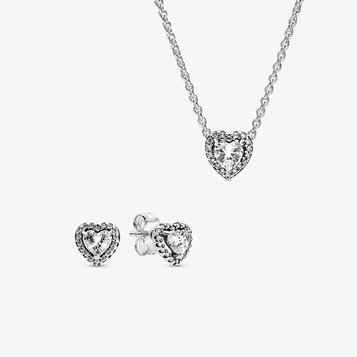 Hot Selling High Quality Silver Jewelry Elevated Heart Necklace & Earrings Set Women Jewelry Gift