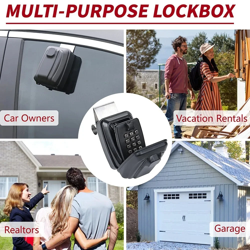 Portable Antitheft Code Box With 12Digits Code Waterproof For Key Anti-theft Key Car Window Safe Office Home Outdoor Use Hanging