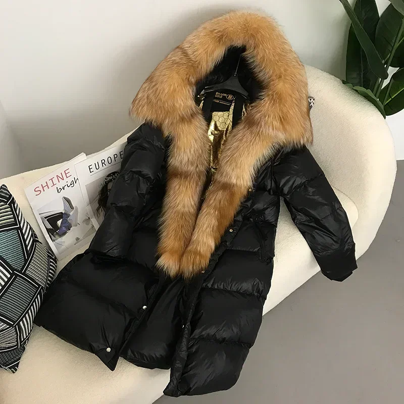 FURYOURSELF 2023 Real Fox Fur Raccoon Fur Collar Hooded Winter Jacket Women Warm Duck Down Long Streetwear Outerwear Detachable