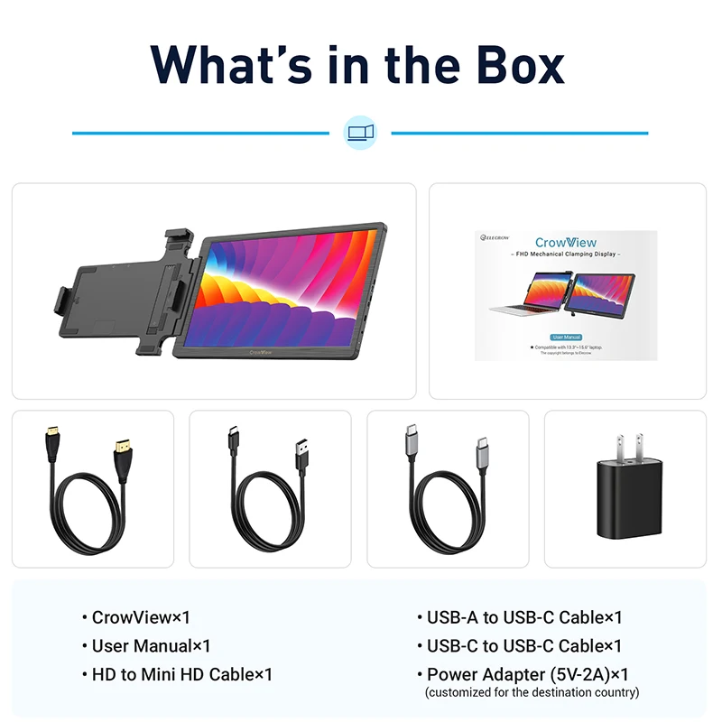 CrowView 14 Cal przenośny Monitor ultralekki 1920*1080 obsługuje dwa dodatkowy Monitor system wielokrotny i 13 \'\'- 16.5\'\' laptopy FCC