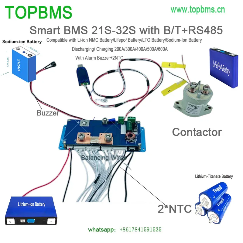 TOPBMS 21S-32S BMS 22S 26S 27S 28S 30S 32S 200A 300A 400A 500A 600A Bluetooth RS485 Modbus Lithium LifePo4 LTO TBattery