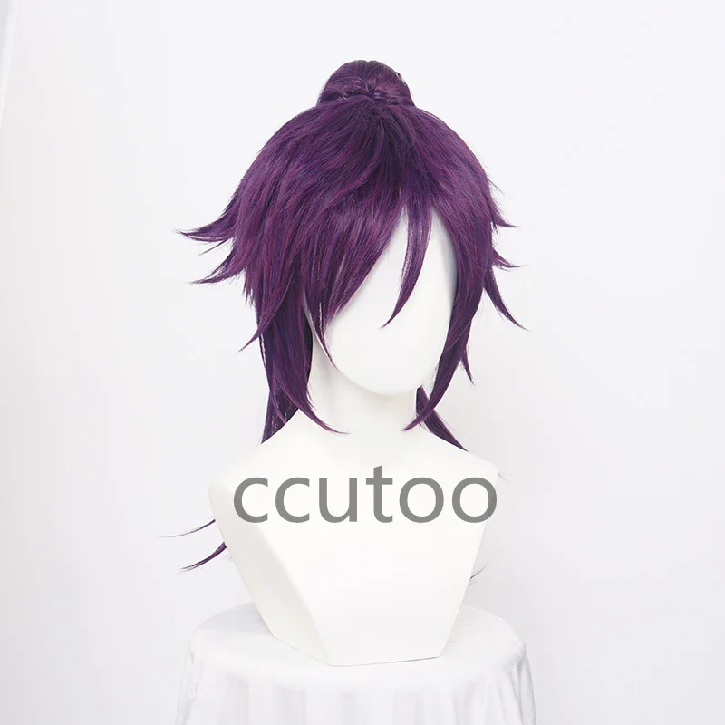 Shihouin Yoruichi Cosplay Wigs High-temperature Fiber Synthetic Hair Purple Mixed Long Chip Ponytail + Wig Cap