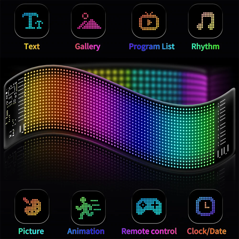 Car LED Matrix Pixel Panel DIY RGB Lighting Graffiti Scrolling Text Board Windshield Advertising Screen Bluetooth APP Control 5V