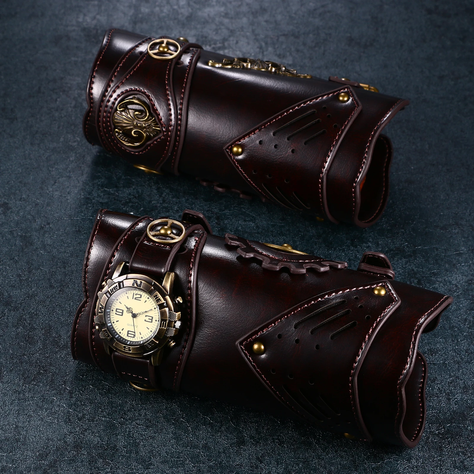 LANCARDO Unisex Leather Wrist Watch Gauntlet Wide Bracer Arm Armor Wristband Cuff Steampunk Bangle Buckle Cosplay Prop Decor