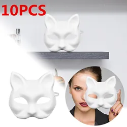 10PCS maschere termiche maschere per gatti bianchi Blank maschera di Halloween fai da te Animal Half Facemasks Masquerade Cosplay Party