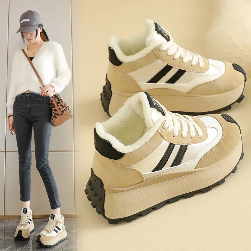 أحذية رياضية شتوية دافئة مبطنة بالصوف، أحذية نسائية كاجوال، عصرية متعددة الاستخدامات، غير قابلة للانزلاق ومقاومة للاهتراء، HL871-2 #2