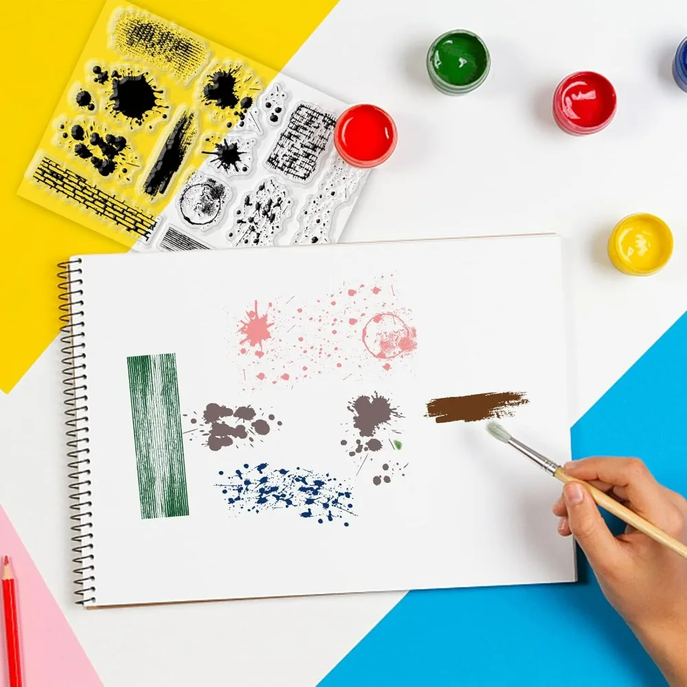 1pc Wall Tile Stain Background Clear Stamps Splatter and Brush Strokes Silicone Clear Stamp Seals for Cards Making DIY