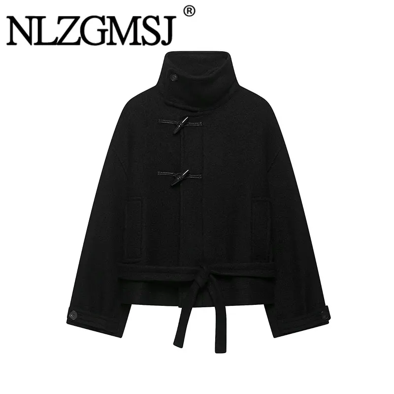 NLZGMSJ High Street Chic Women Jackets Solid Long Sleeve Button Belt Loose Coats New Fashion 2026 Autumn Outwears