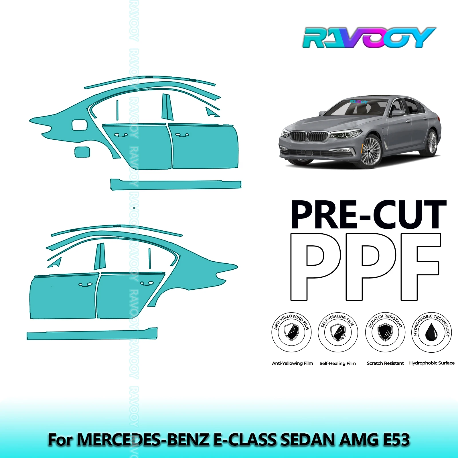 

For BMW 5 Series 530e SE Sedan 2017-2020 8.5mil Clear Matte Pre-Cut PPF Door & A/B Pillar Kit TPU Paint Protection Film Set