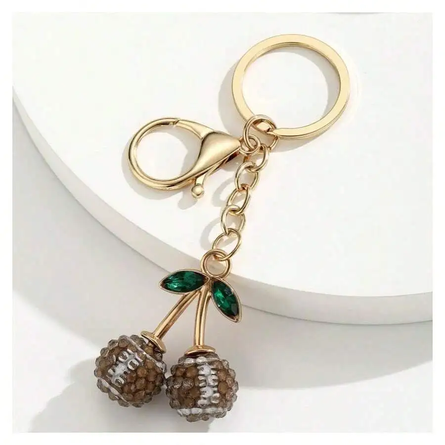 

Cherry Sports Ball Keychain With Rhinestone For Women Bag Charm Gift